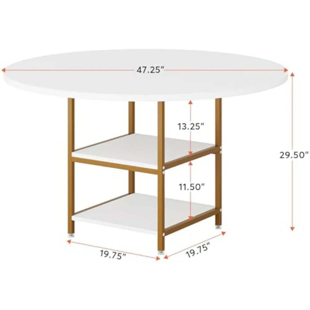 Juego de mesa de comedor de 47 pulgadas, mesa de comedor de cocina para comedor, mesa de comedor redonda para 4 personas con estantes de almacenamiento