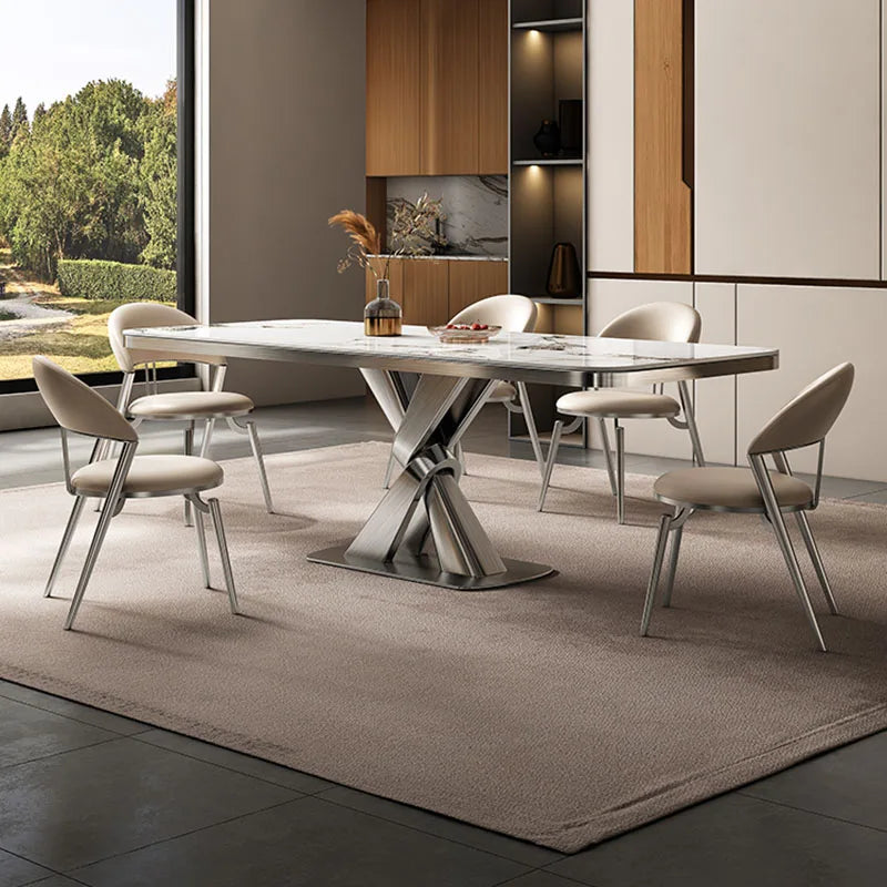 Mesa de comedor rectangular de diseño de lujo plegable Mesa de comedor italiana para 8 personas Mesas de comedor de mármol Accesorios de decoración