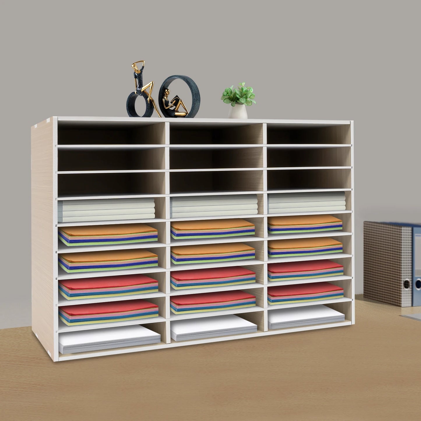 27 Slot File Classification Cabinet, Desktop Literature Organizer,  Adjustable File Sorter,  Mail Center Magazine Holder