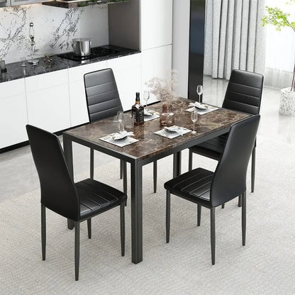 Recaceik Furniture 5 Piece Faux Dining Set, Modern Kitchen Table Marble Top and High Chairs for Breakfast Nook Small Spaces()