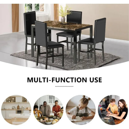 Ensemble de table à manger pour 4 personnes, tables à manger en faux marbre avec 4 chaises rembourrées en cuir PU, ensemble de table de salle à manger 5 pièces