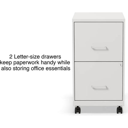 2-Drawer Vertical Mobile File Cabinet, Letter Size, Pearl White, 18-Inch-D (19634)