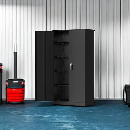 Metal Storage Cabinets 72” Black Garage Steel Storage Cabinet with Doors and Shelves, Metal Tool Cabinet, Steel File