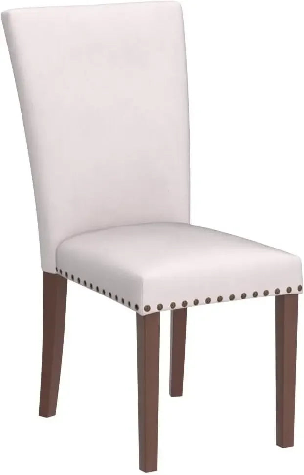 Juego de 4 sillas de comedor Parsons tapizadas, silla auxiliar de tela para comedor o cocina con borde de tachuelas y patas de madera, color beige