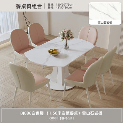 Juego de mesa de comedor para sala de estar con sillón ergonómico blanco, juegos de comedor móviles, diseño moderno, comedores, mesa plegable, muebles