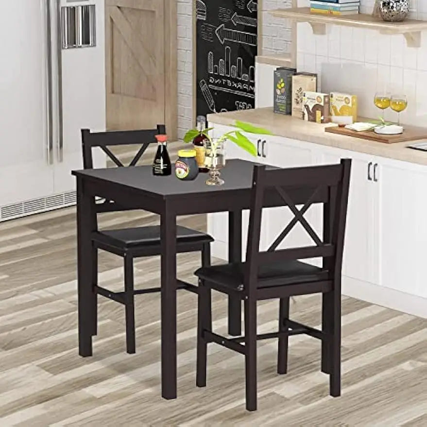 Juego de mesa de comedor de 3 piezas, mesa de desayuno cuadrada y silla de madera resistente para 2 personas, mesa de comedor pequeña