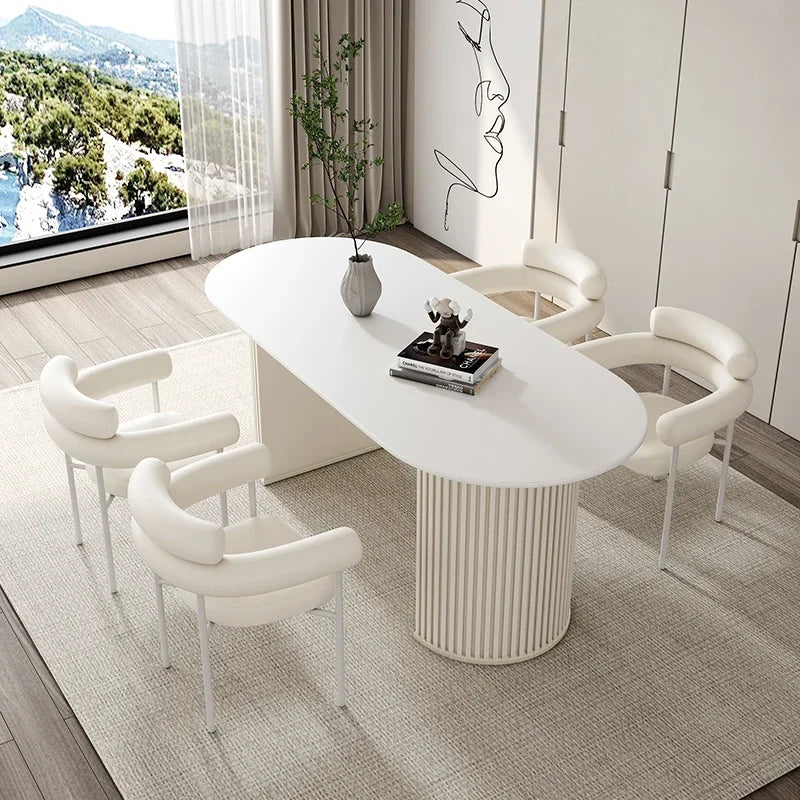 Juegos de comedor de color blanco y crema, mesa de comedor Wind Rock, silla, restaurante minimalista moderno, mesa rectangular, muebles para el hogar Jantar