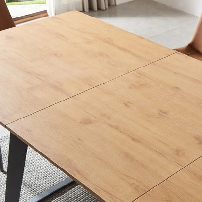 Mesa de comedor moderna de mediados de siglo, mesa de comedor rectangular de madera, mesa de comedor extensible que ahorra espacio para la cocina