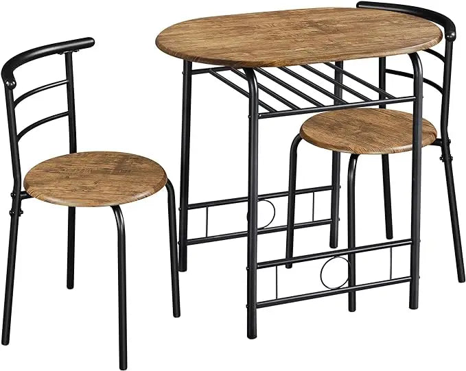 3-Piece Dining Table Set, Small Kitchen Breakfast Bistro Table Set for 2,  with Metal Frame and Storage Rack for Small Space