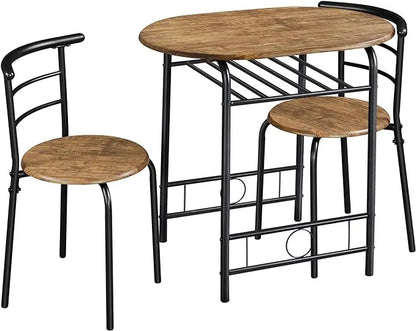 3-Piece Dining Table Set, Small Kitchen Breakfast Bistro Table Set for 2,  with Metal Frame and Storage Rack for Small Space