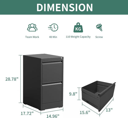 2 lockable drawer filing cabinets, metal upright filing cabinets for home offices, hanging legal/letter sized documents