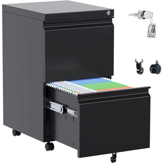 Metal 2Drawer Mobile File Cabinet with Lock,Under Desk Office Steel Filing Cabinet,25.6''H Legal Size Files Storage Cabinet