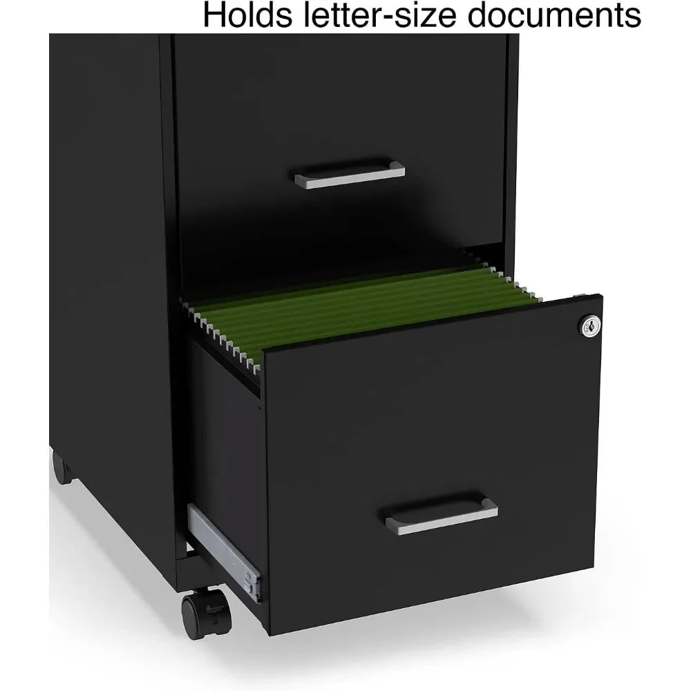 2-Drawer Vertical Locking File Cabinet (Black, Sold as 1 Each) – Holds Letter Size Documents, Measures 26.3"H x 14"W x 18"D