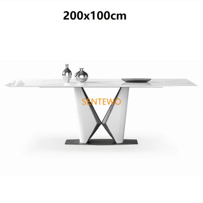 Juego de mesa de comedor de lujo con losa de mármol y 8 sillas, mesa de comedor de mármol, mesa de comedor de acero inoxidable con base dorada