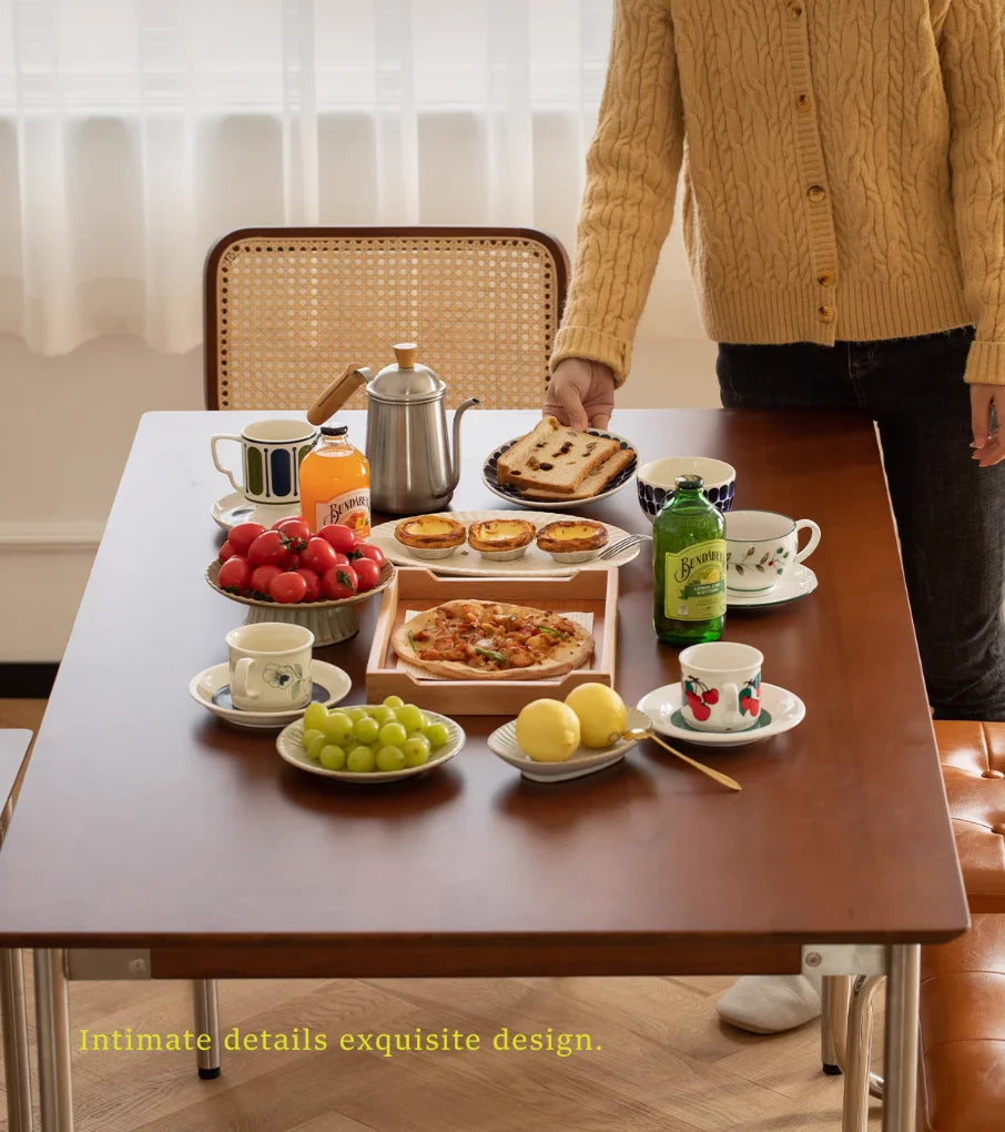 Mesa de comedor de madera maciza, diseño pequeño retro, hogar de estilo nórdico japonés, mesa rectangular medieval, mesa de comedor de madera, silla