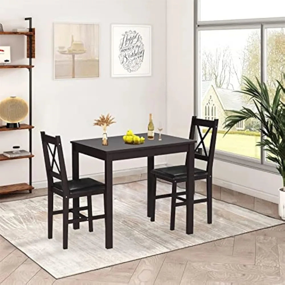 3 Piece Dining Table Set Sturdy Wooden Square Table and Chair Breakfast Table Set for 2 Person, Small Dining Room