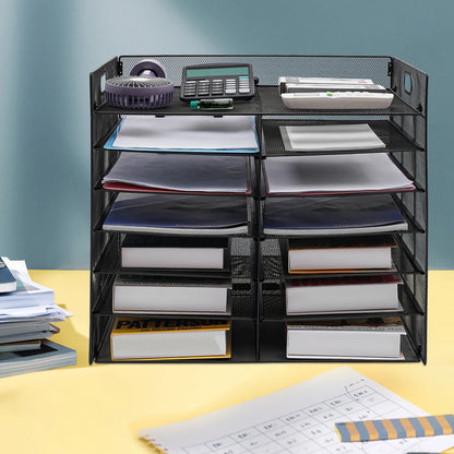 13 slots Iron File Holder Classroom Keepers Literature Storage Rack Rectangular Desktop Literature Organizer