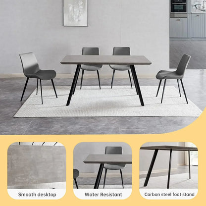 Juego de mesa de comedor moderno de 5 piezas, mesa rectangular de madera con 4 sillas de cuero tapizadas, capacidad para 4 personas