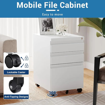 3 Drawer Mobile File Cabinet with Lock, Rolling File Cabinet for Home Office, Under Desk Small File Cabinet