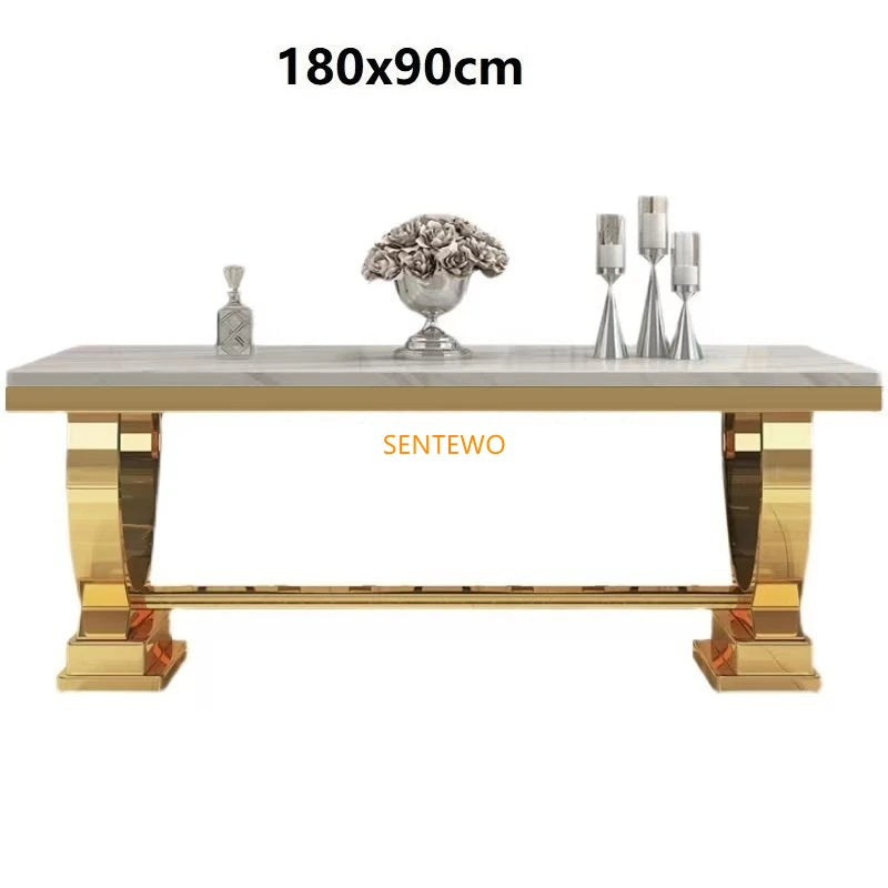 SENTEWO Ensemble de tables et chaises de salle à manger de luxe en marbre avec base en métal émaillé au titane et doré