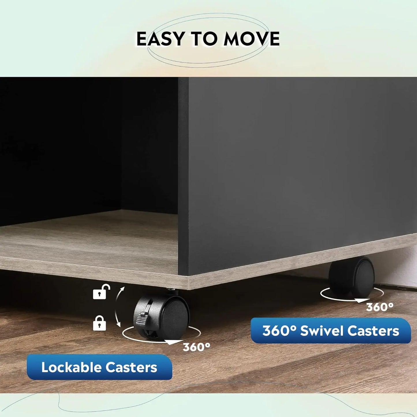 3-Drawer wooden filing cabinet, mobile horizontal filing cabinet, printer rack with open storage rack for home office