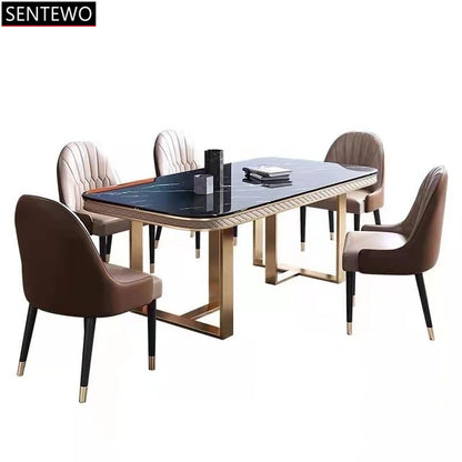 SENTEWO Ensemble de table à manger de luxe nordique en marbre avec 4 chaises et cadre doré en acier inoxydable