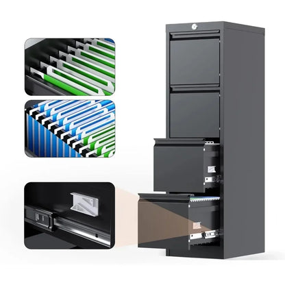 4 Drawer File Cabinet,Filing Cabinet with Lock for Hanging Letter/Legal Folders,Assembly Required,Black,18" D x 15" W x 52" H