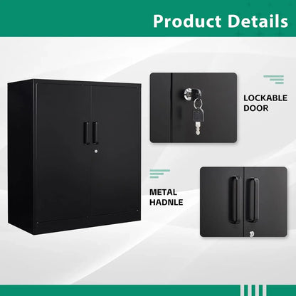 Metal Storage Cabinets with Lock, Small Locker Steel Cabinets, Adjustable Shelves 2 Doors for Home,Office, Warehouse,Garage