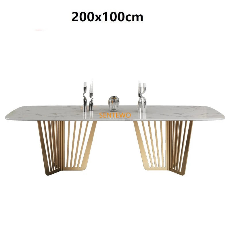 Mesa de comedor de cocina de mármol de lujo SENTEWO con juego de 8 sillas, mesa de comedor con base de metal esmaltado de titanio, mesas con 4 sillas