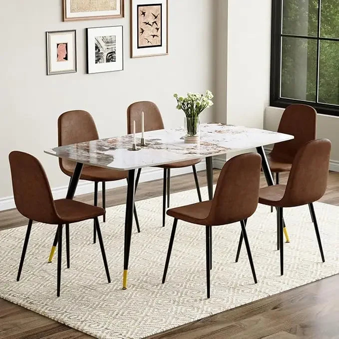 Juego de mesa de comedor para 6 personas, tablero de piedra sinterizada para cocina y juego de 6 sillas modernas para cocina y comedor