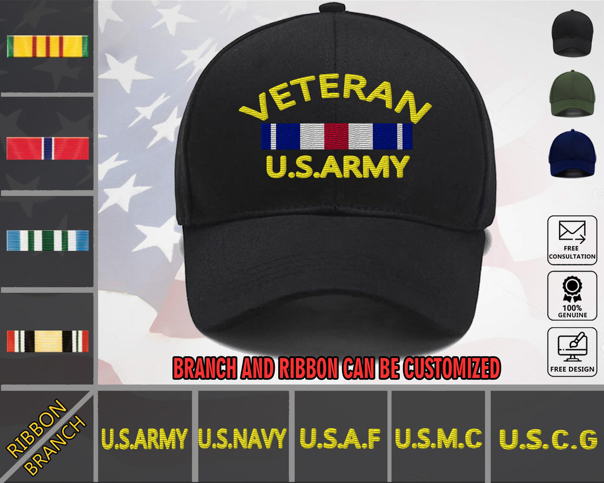 Custom U.S. Branches Embroidered Cap - Personalized Ribbon Military Cap - Veteran Gift