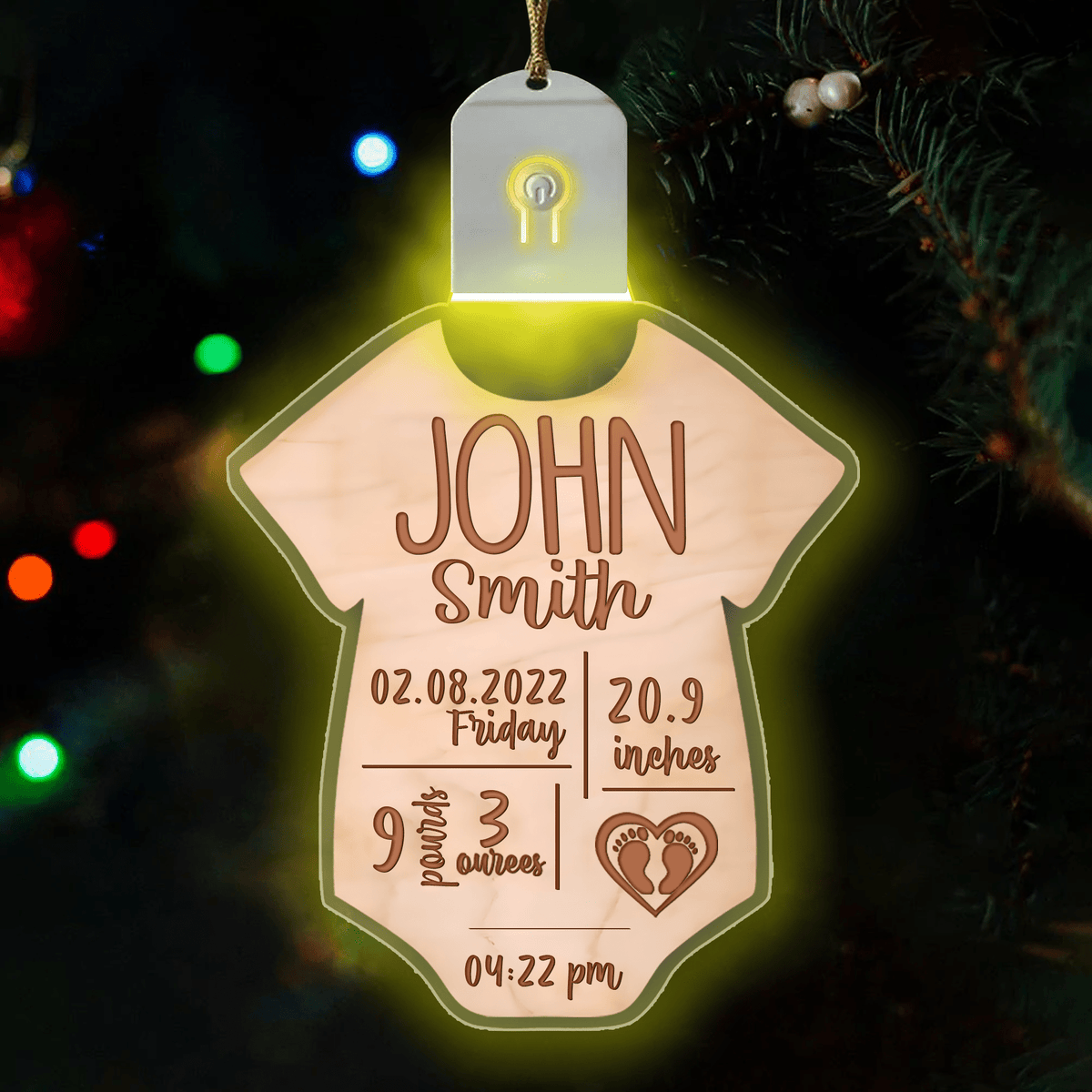 Personalized Baby Birth Stat Led Ornament, Funny Xmas Christmas Ornaments