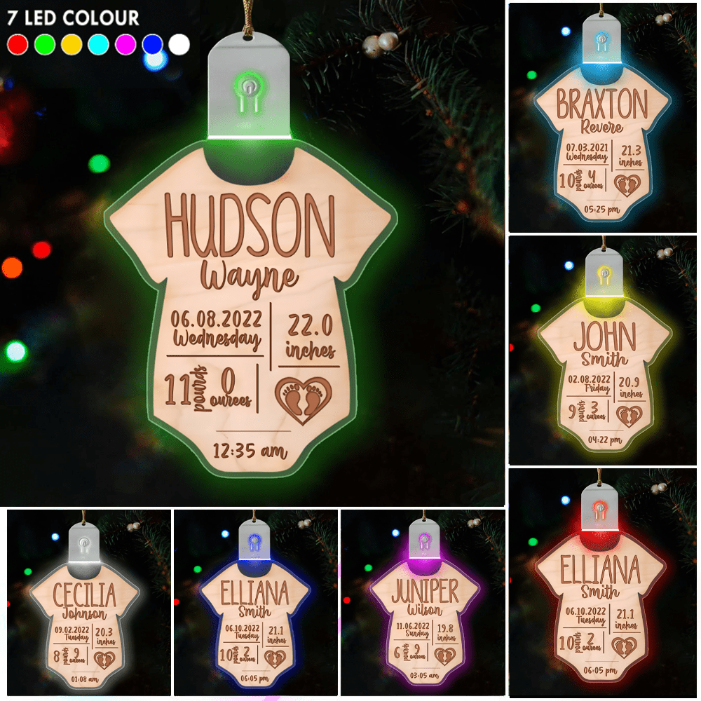 Personalized Baby Birth Stat Led Ornament, Funny Xmas Christmas Ornaments