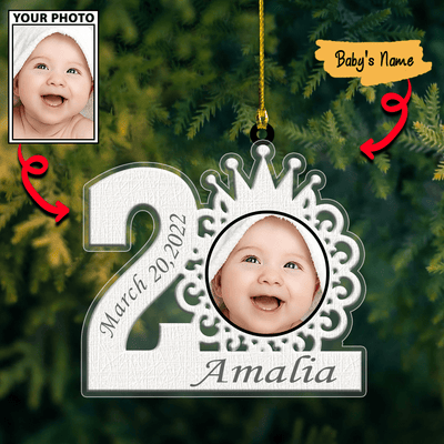 Custom Baby Cute Frame with Photo Merry Christmas Ornament
