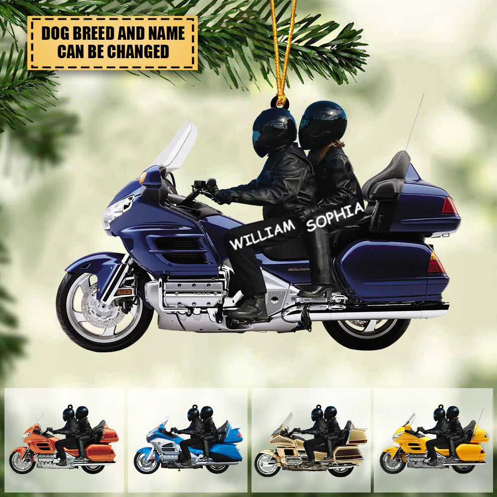 Personalized Biker Couple Motorcycle Ornament - Customized Flat Ornament for Christmas Gift with Symbols and Descriptive words