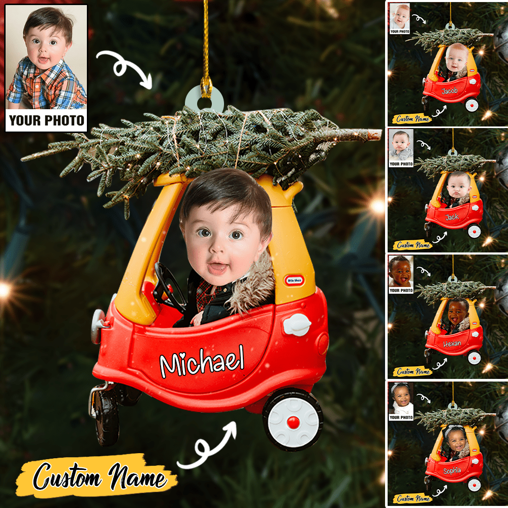 Custom Cute Baby Photo and Christmas Tree Ornament CTH01: Personalized holiday decoration for your little one with their name on it