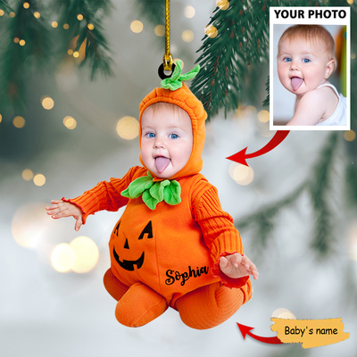 Custom Photo Baby Pumpkin Costume Ornament - Personalized Name and Baby's First Halloween