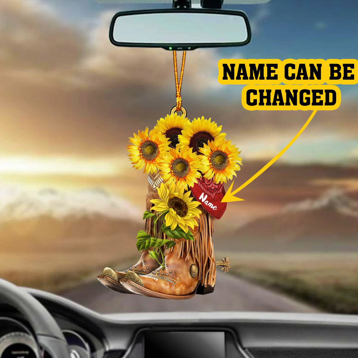 Personalized Sunflower Cowboy & Cowgirl Flat Car Ornament - Perfect for Vintage Lovers & Special Occasions