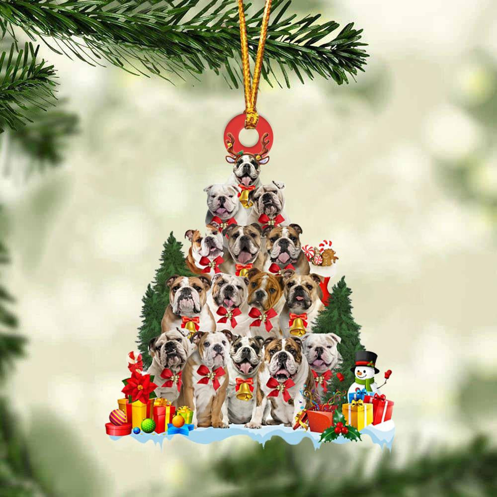 English Bulldog Christmas Tree Ornament - Acrylic Dog Gift for Dog Lovers and Holiday Decor