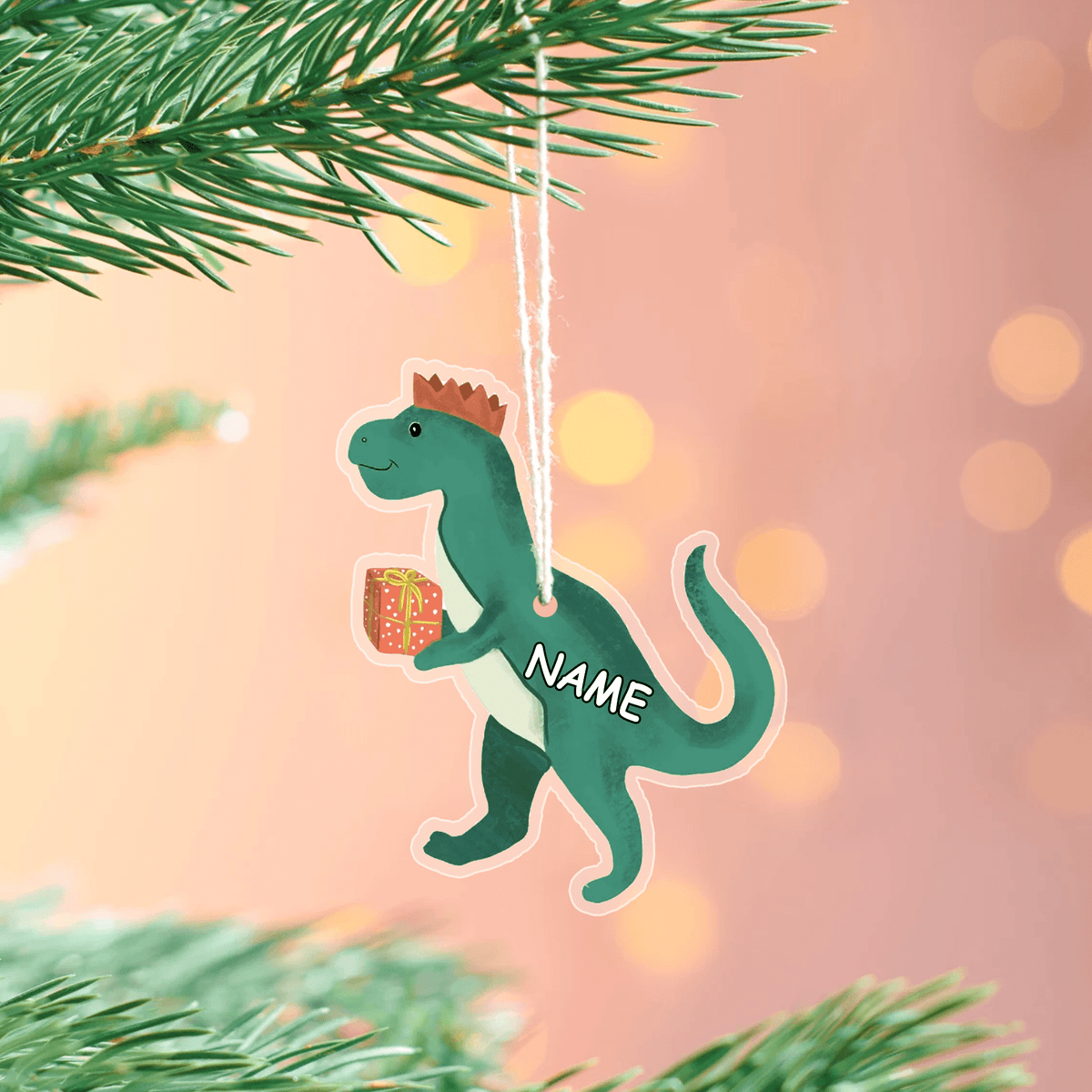 Personalized Dinosaur Ornament for Christmas Tree Decoration - Perfect Gift for Dinosaur Enthusiasts and Kids - Ideal for Holiday Season and Special Occasions