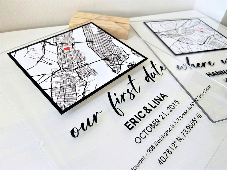 Custom Acrylic Plaque Where We Met Anniversary Gift - Where It All Began, Couple Map, Gift for Her / Him, Personalized Gift Couple Gift