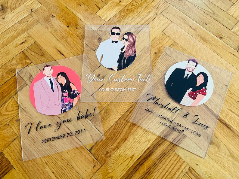 Minimalist Illustration Plaque, Custom Couple Illustration Portrait, Valentine's Day Gift, Faceless Portrait