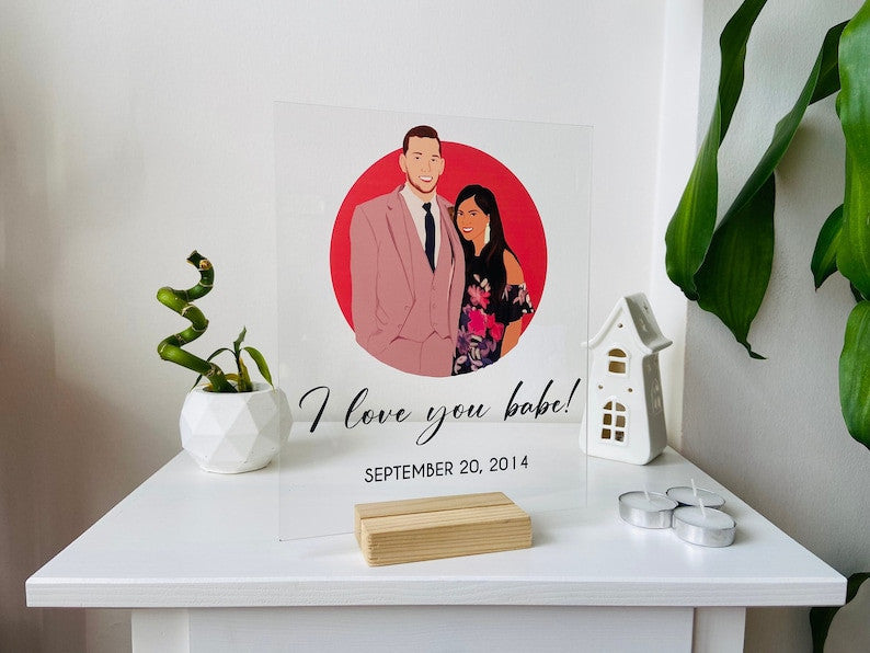 Minimalist Illustration Plaque, Custom Couple Illustration Portrait, Valentine's Day Gift, Faceless Portrait