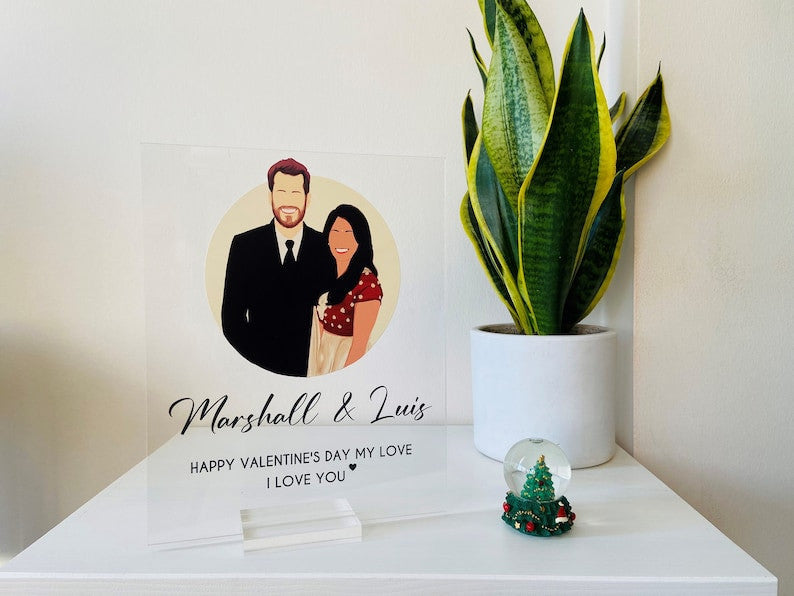 Minimalist Illustration Plaque, Custom Couple Illustration Portrait, Valentine's Day Gift, Faceless Portrait
