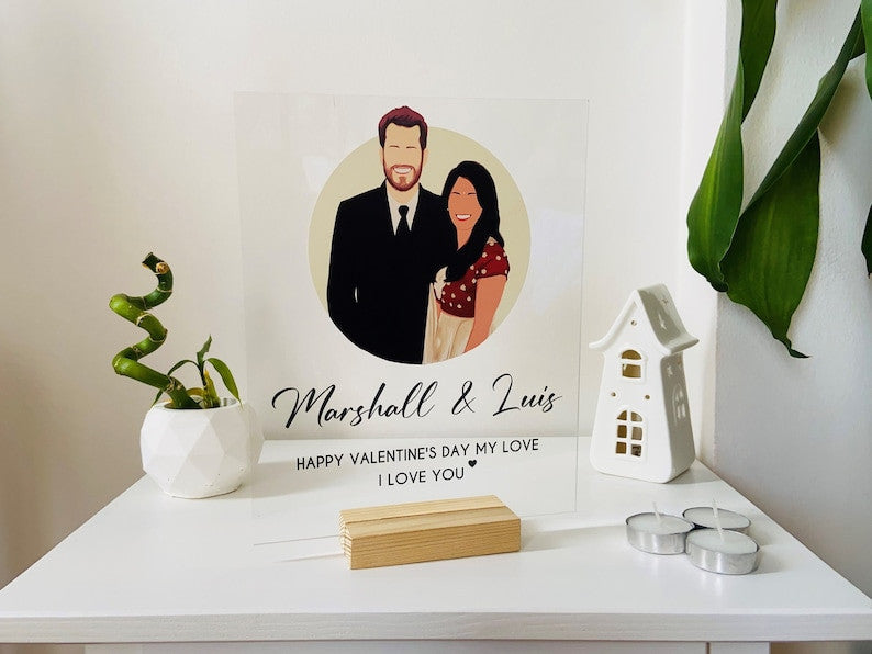 Minimalist Illustration Plaque, Custom Couple Illustration Portrait, Valentine's Day Gift, Faceless Portrait