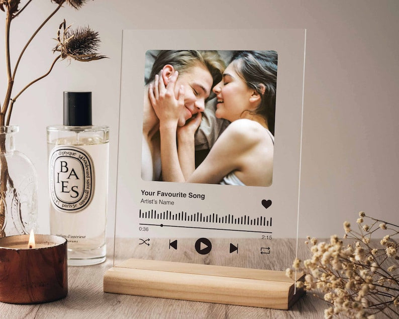 Personalized Music Plaque with Stand | Christmas Gifts for Him | Gift for Mom& Dad | Custom Picture Acrylic Song Plaque | Couple Gifts