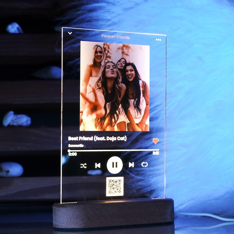 Anniversary Gifts Spotify Glass Song Art Spotiy Plaque Spotify Photo Frame, Personalized Photo Night Light Plaque With / Without LED,