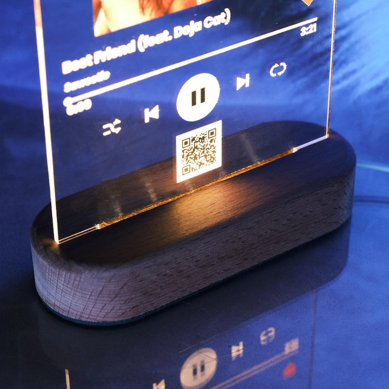 Anniversary Gifts Spotify Glass Song Art Spotiy Plaque Spotify Photo Frame, Personalized Photo Night Light Plaque With / Without LED,