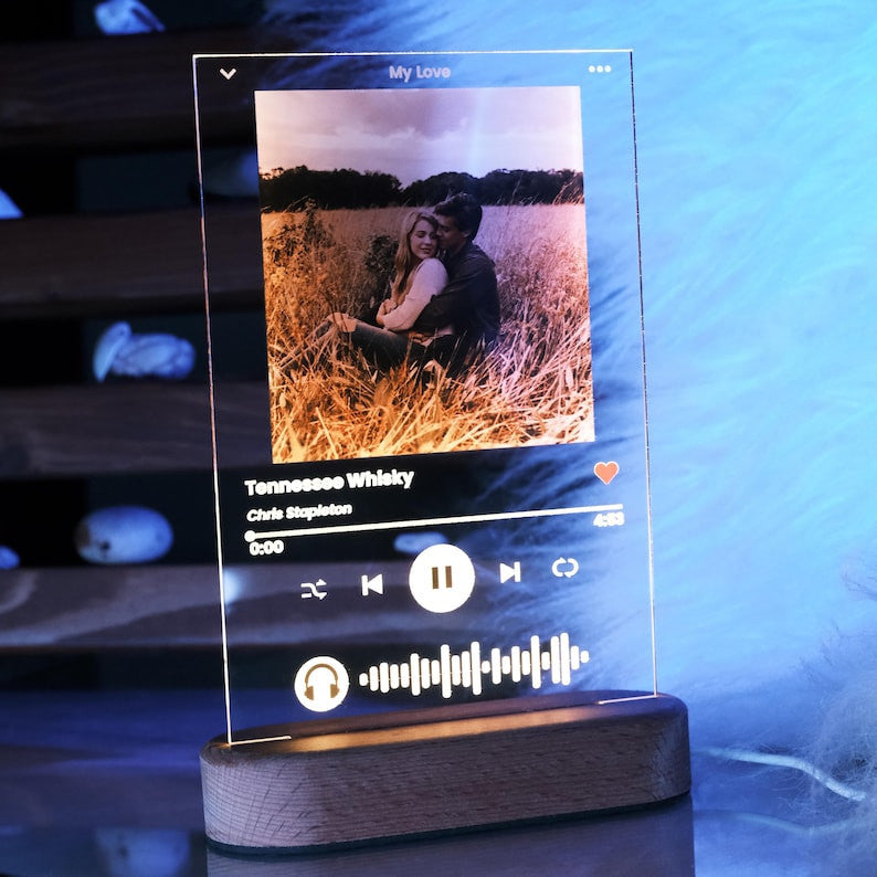 Anniversary Gifts Spotify Glass Song Art Spotiy Plaque Spotify Photo Frame, Personalized Photo Night Light Plaque With / Without LED,