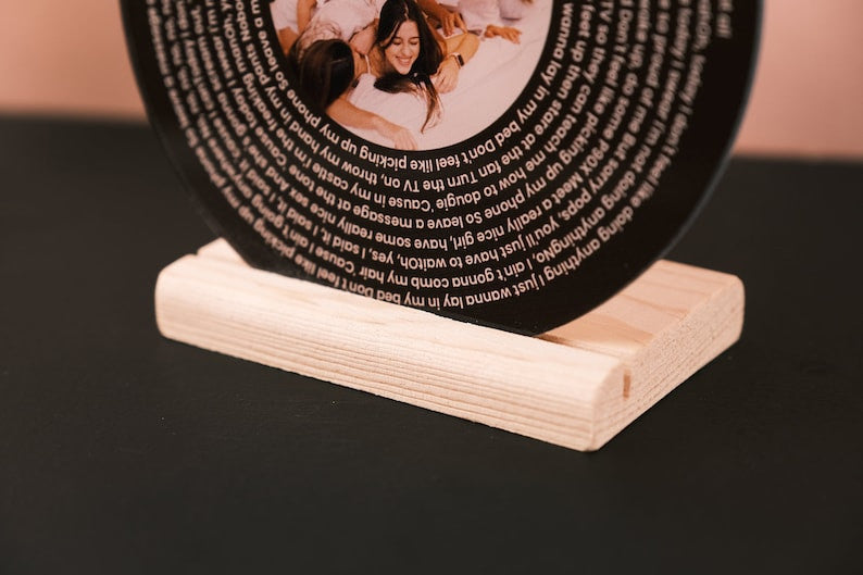 Favourite Song Lyrics Acrylic Photo Personalized Plaque, Valentines Day Gift, Music Photo Frame, Lyrics Circle, Our Song Gift, Bedroom Decor
